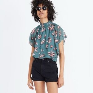 Madewell Mockneck Top Blouse Butterfly Garden Size Medium